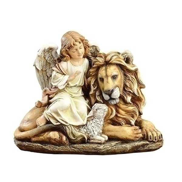 Angel With Lion and Lamb of Peace Statue